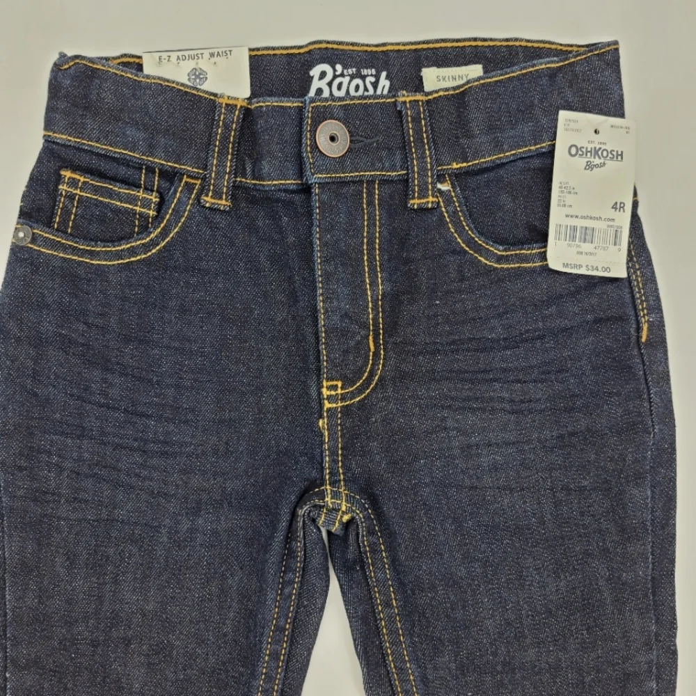 Oshkosh B'gosh Jeans Size 4R Skinny Adjustable Waistband Denim Dark Wash NEW